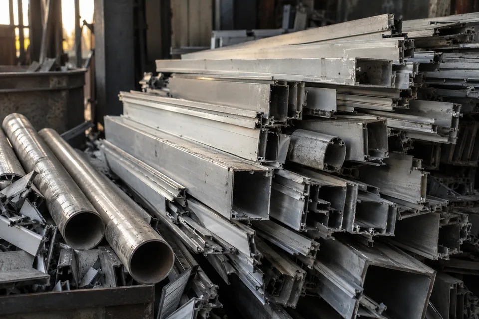 Geri dönüşüme hazır alüminyum doğrama profilleri ve metal parçalar
